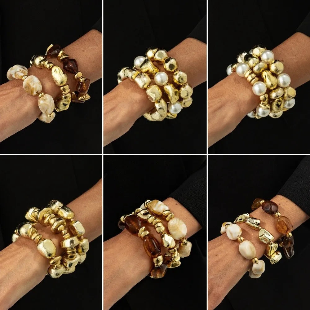 Beaded Resin Organic Bangle Bracelet Set - VEYAROSE