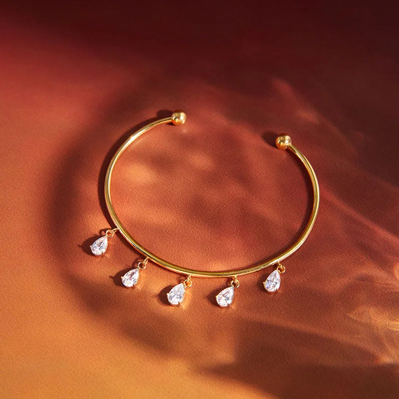 CZ Tassel Drop Bangle Bracelet - VEYAROSE