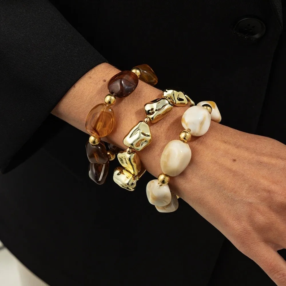 Beaded Resin Organic Bangle Bracelet Set - VEYAROSE