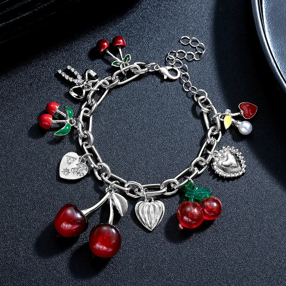 Heart Cherry Bow Bangle Bracelet - VEYAROSE