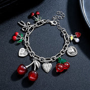 Heart Cherry Bow Bangle Bracelet - VEYAROSE