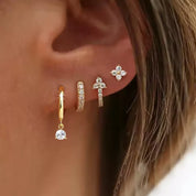 Crystal Flower Hoop Earrings Set - VEYAROSE