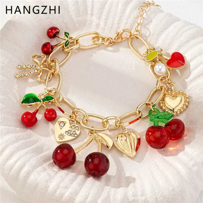 Heart Cherry Bow Bangle Bracelet - VEYAROSE