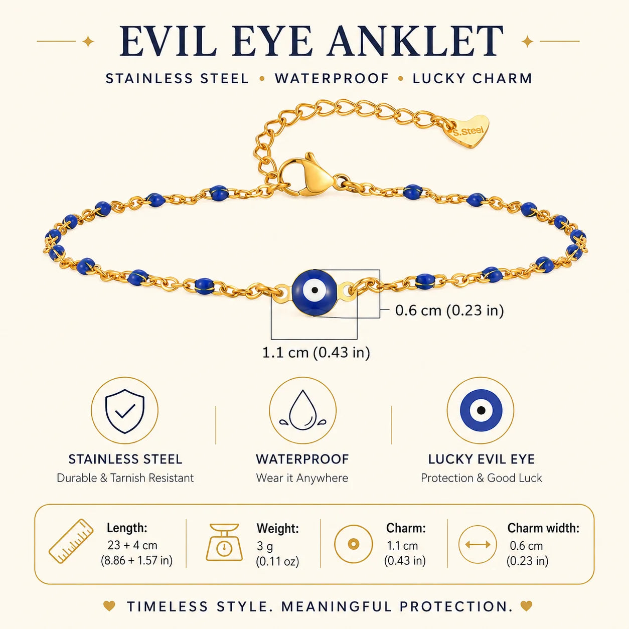 Evil Eye Beaded Blue Anklet - VEYAROSE