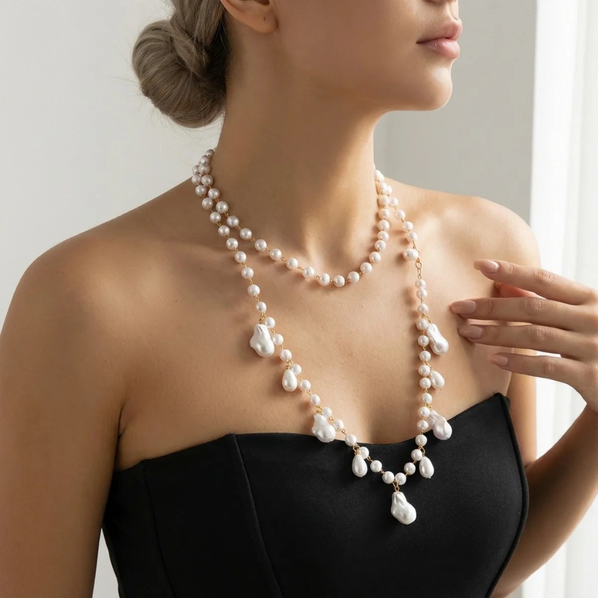 Pearl Baroque Beaded Choker Necklace - VEYAROSE