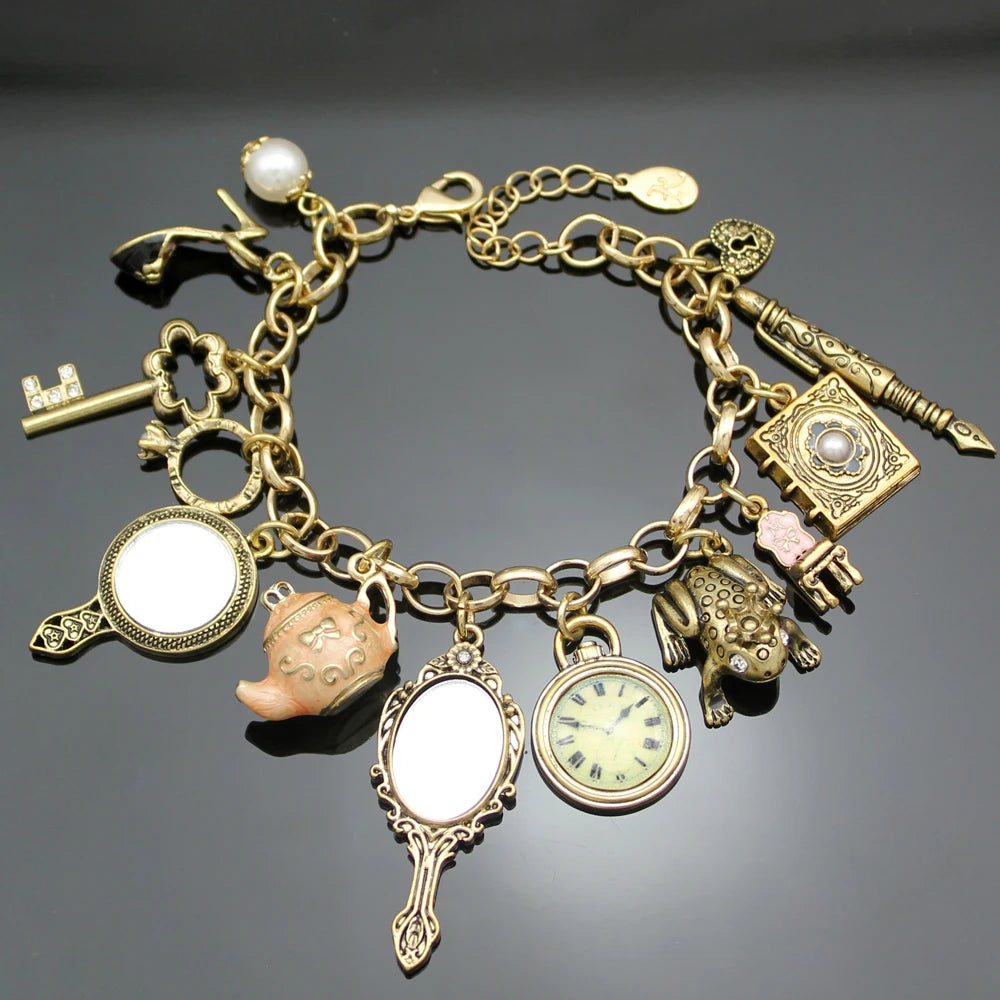 Crystal Beaded Mirror Bangle Bracelet - VEYAROSE