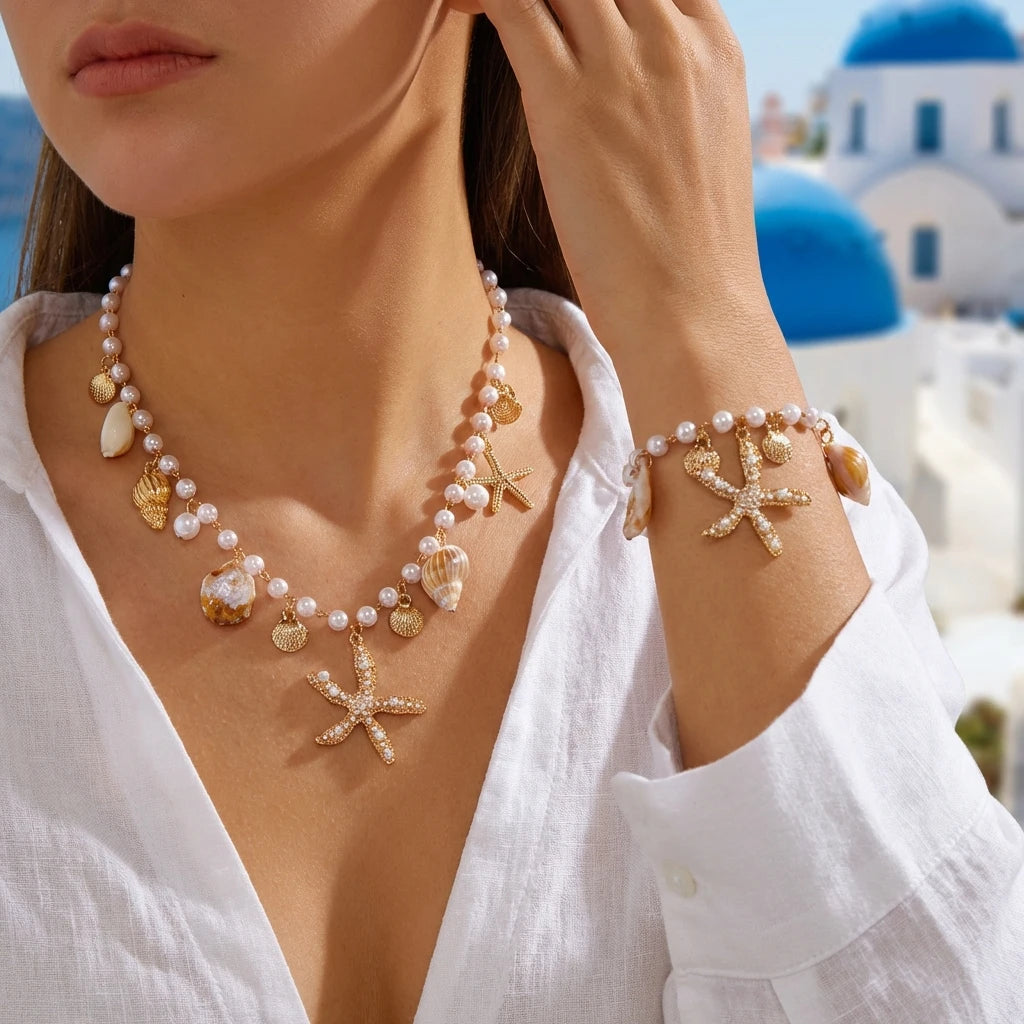 Pearl Shell Starfish Necklace - VEYAROSE