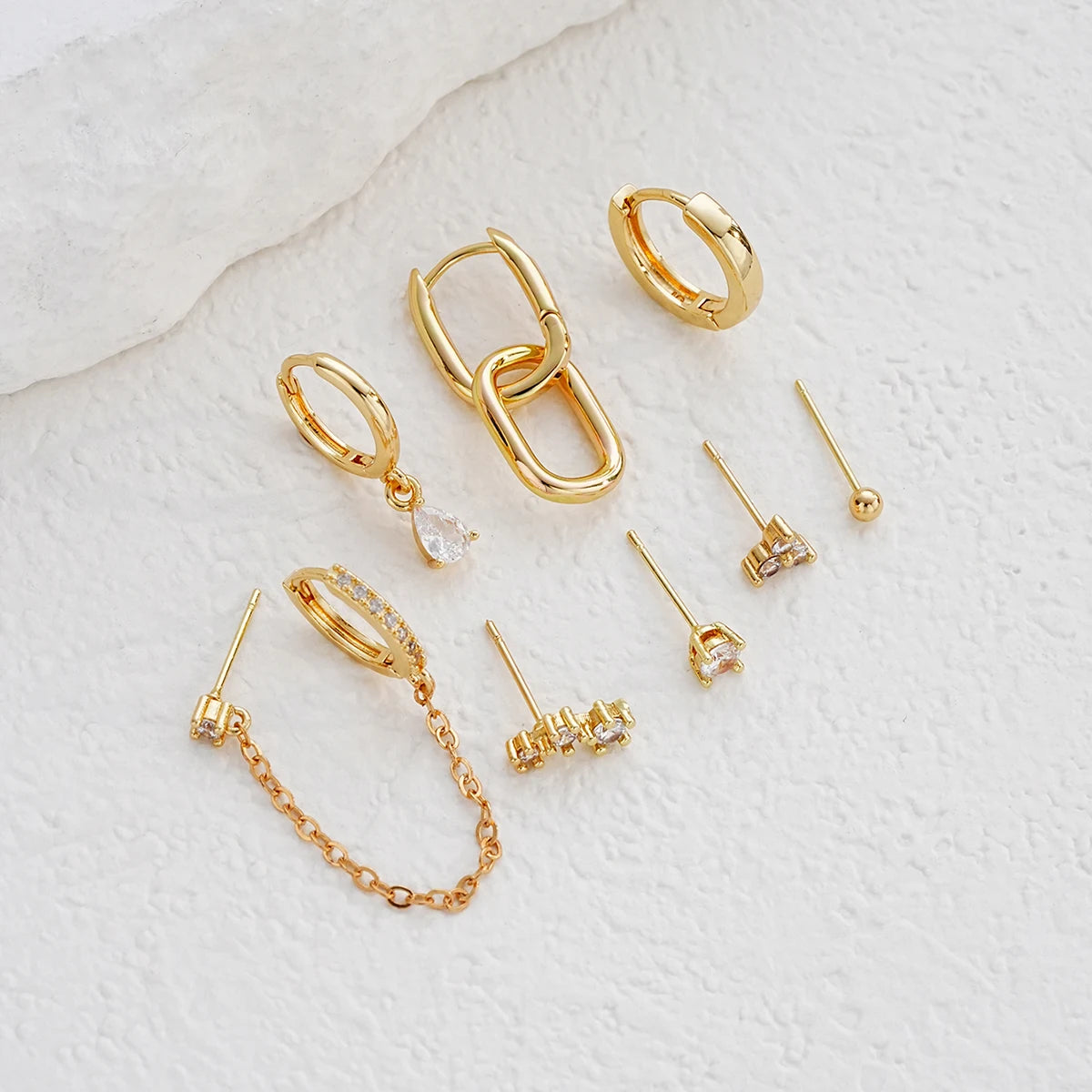 CZ Tassel Hoop Huggie Earrings Set - VEYAROSE