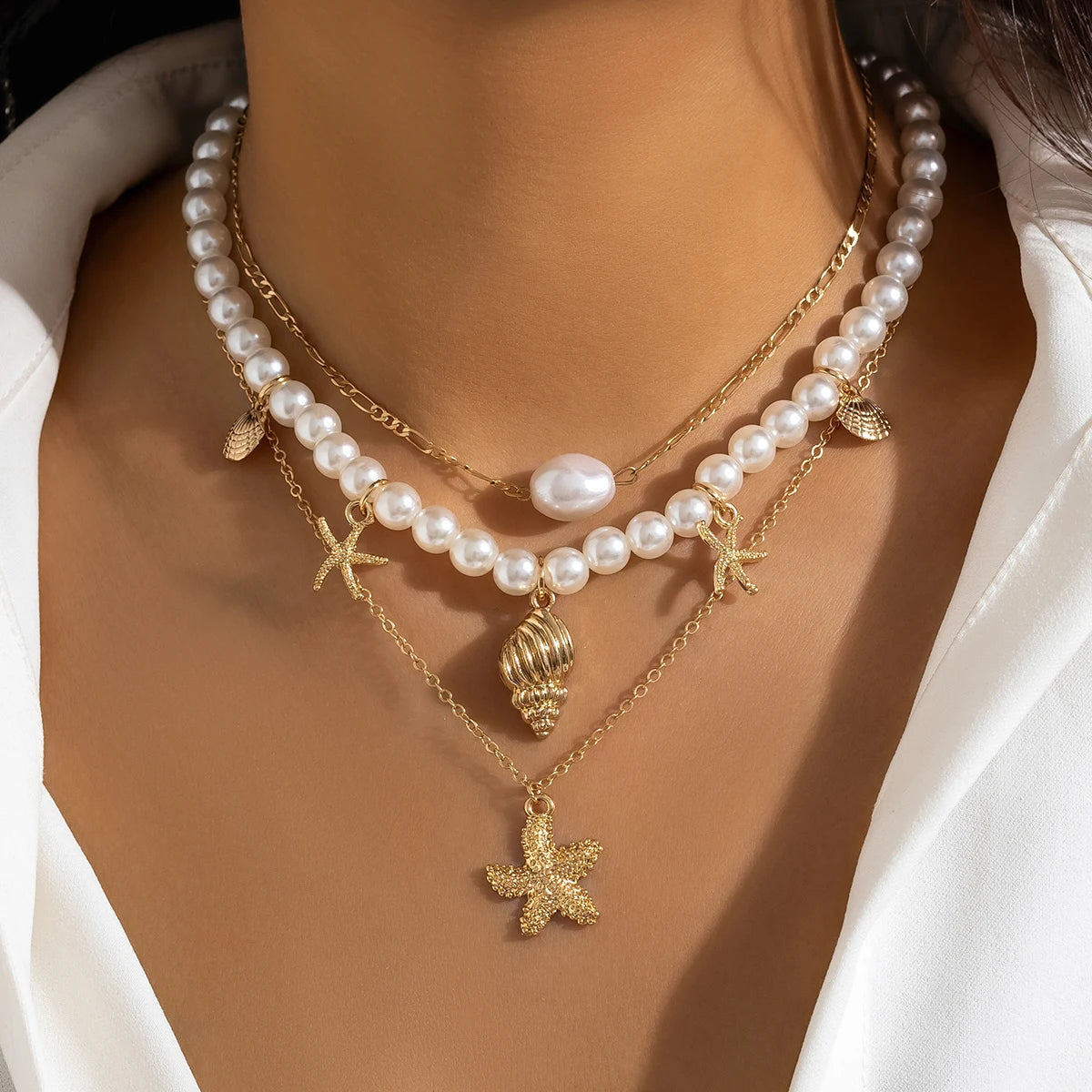 Pearl Starfish Beaded Choker Necklace - VEYAROSE