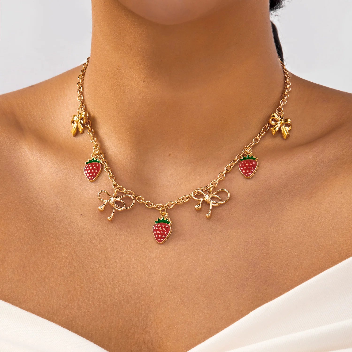 Heart Cherry Strawberry Choker Necklace - VEYAROSE