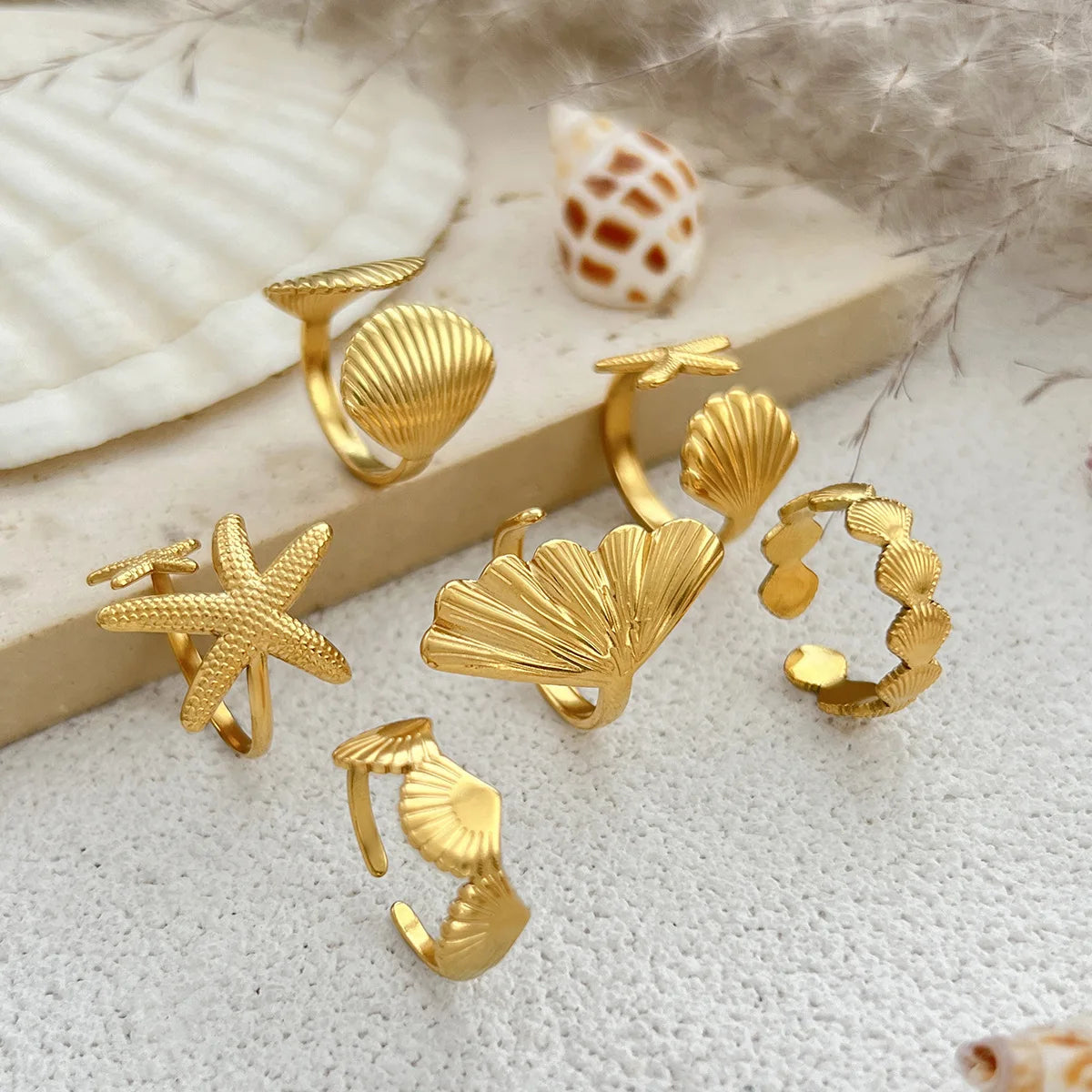 Shell Starfish Ocean Ring Set - VEYAROSE