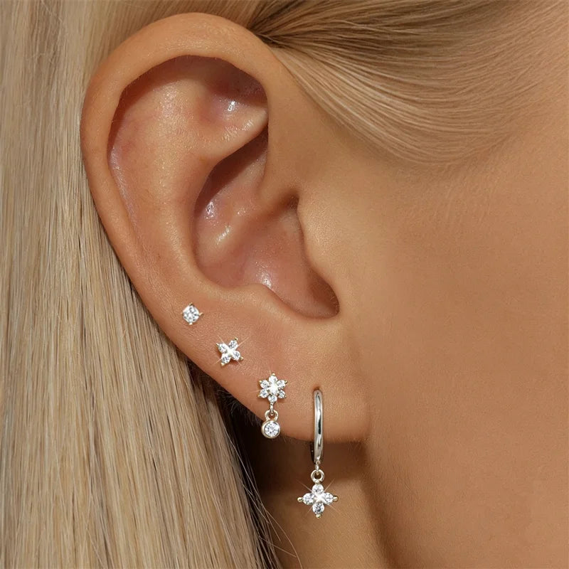 Flower Hoop Huggie Earrings Set - VEYAROSE