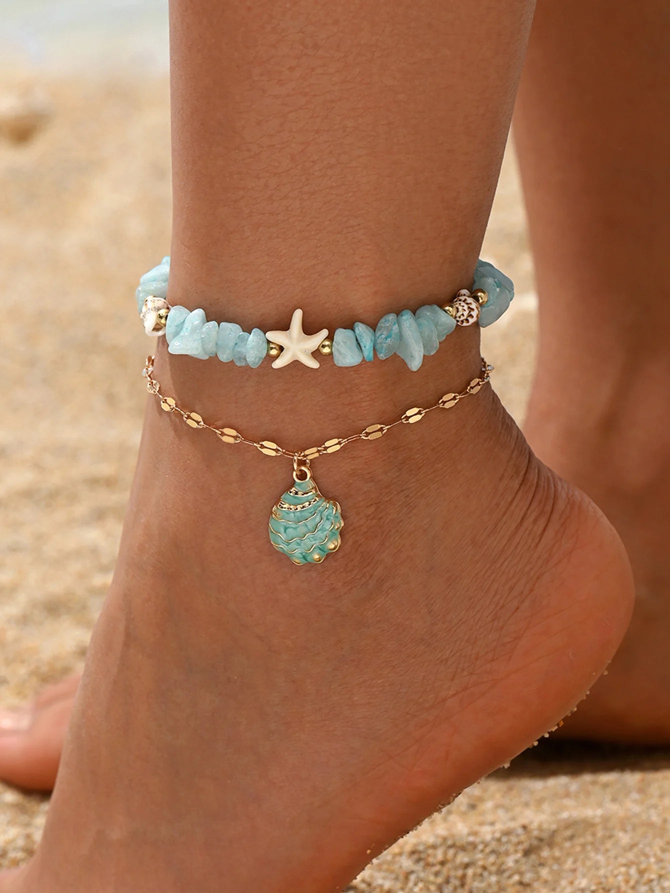 Shell Starfish Organic Anklet - VEYAROSE