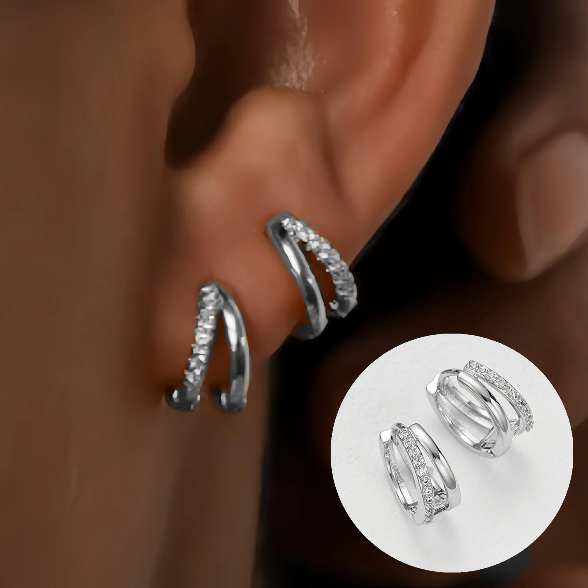 CZ Crystal Hoop Huggie Earrings - VEYAROSE