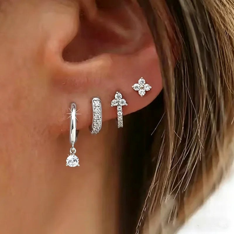 Crystal Flower Hoop Earrings Set - VEYAROSE