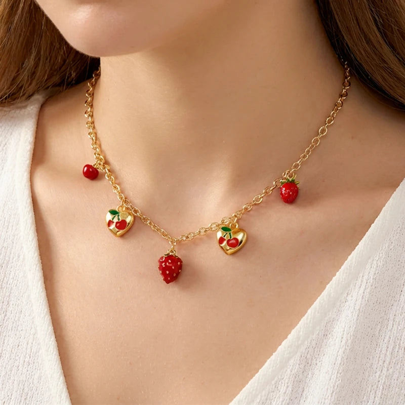 Heart Cherry Strawberry Choker Necklace - VEYAROSE