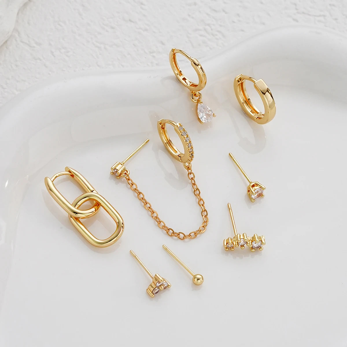 CZ Tassel Hoop Huggie Earrings Set - VEYAROSE