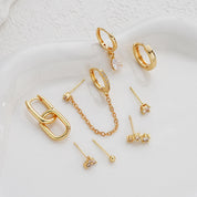 CZ Tassel Hoop Huggie Earrings Set - VEYAROSE