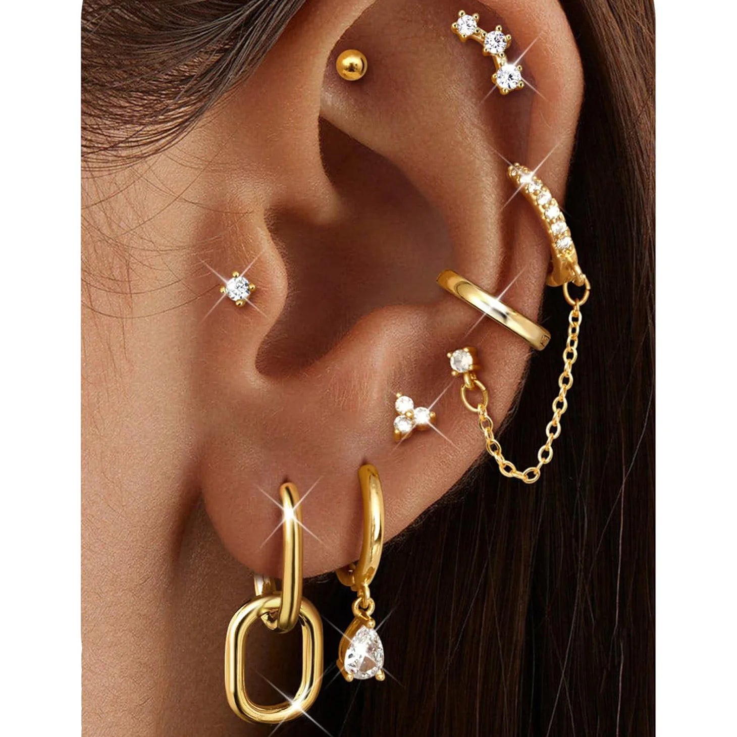 CZ Tassel Hoop Huggie Earrings Set - VEYAROSE