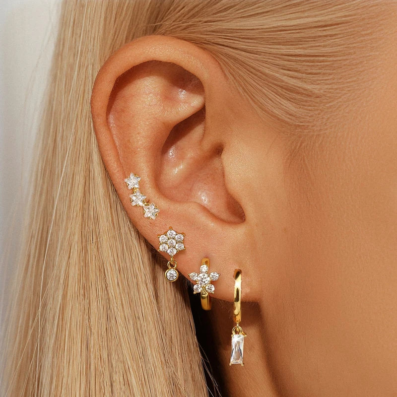 Flower Hoop Huggie Earrings Set - VEYAROSE