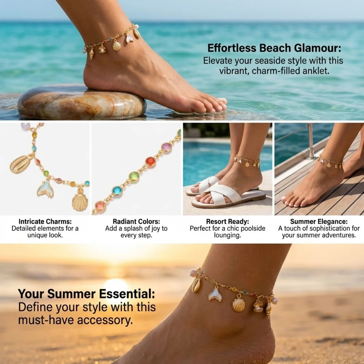 Rhinestone Pearl Shell Anklet - VEYAROSE