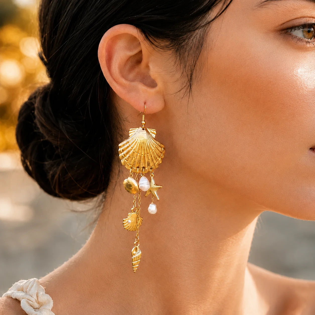 Pearl Shell Tassel Drop Earrings - VEYAROSE