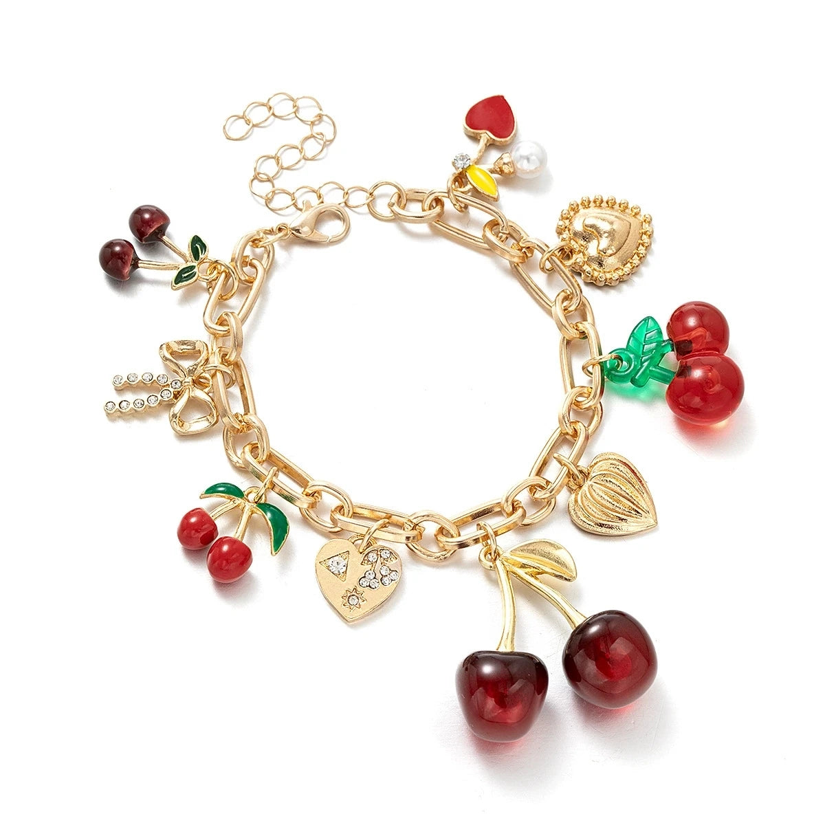 Heart Cherry Bow Bangle Bracelet - VEYAROSE
