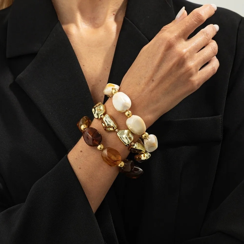 Beaded Resin Organic Bangle Bracelet Set - VEYAROSE