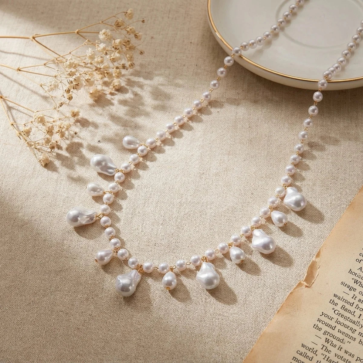 Pearl Baroque Beaded Choker Necklace - VEYAROSE
