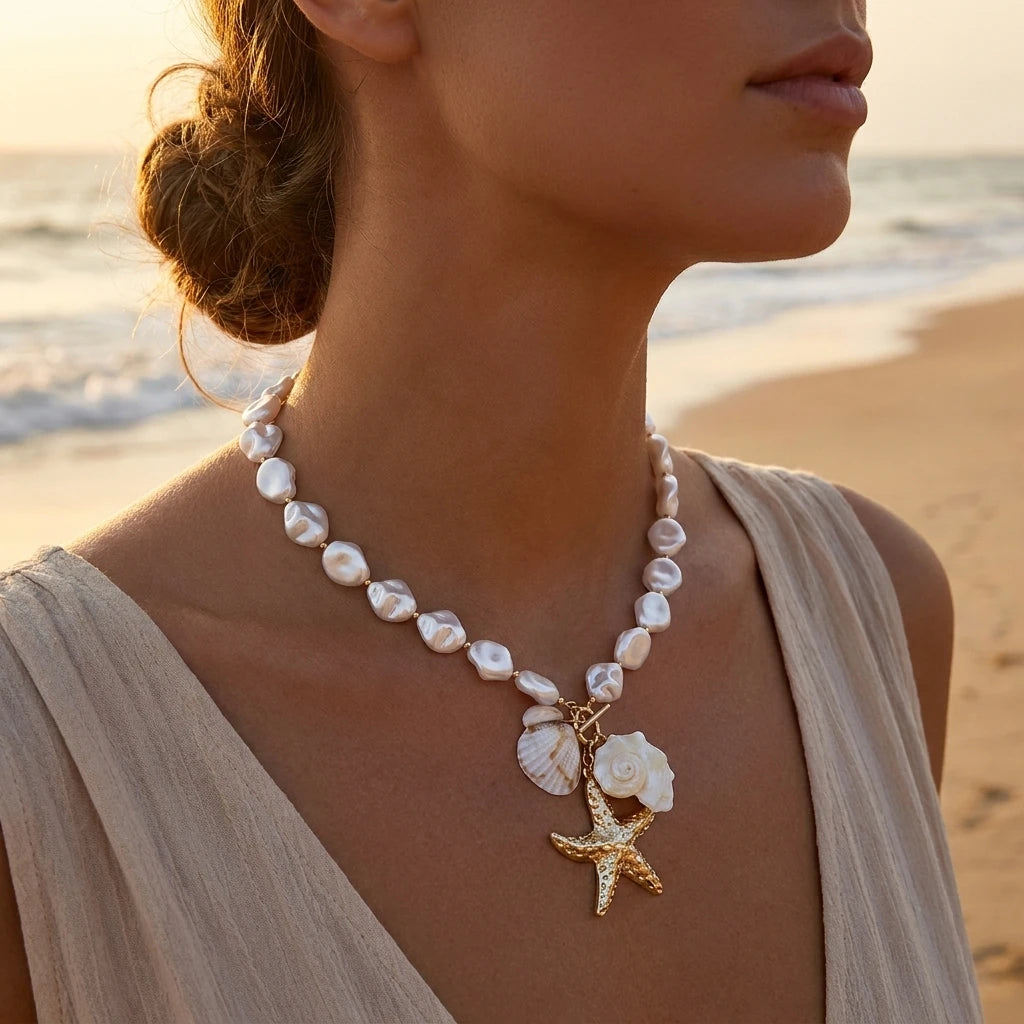 Pearl Shell Starfish Choker Necklace - VEYAROSE