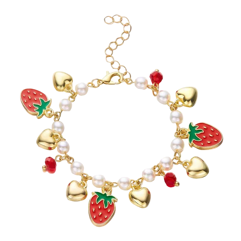 Heart Cherry Bow Bangle Bracelet - VEYAROSE