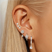 Flower Hoop Huggie Earrings Set - VEYAROSE