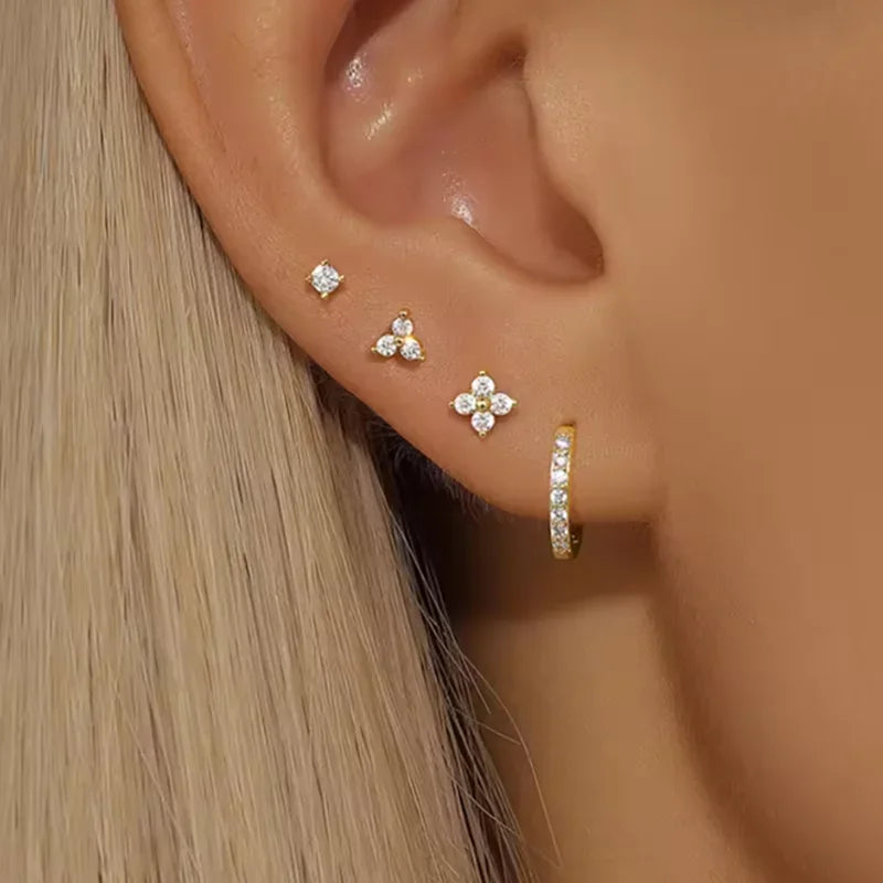 Flower Hoop Huggie Earrings Set - VEYAROSE