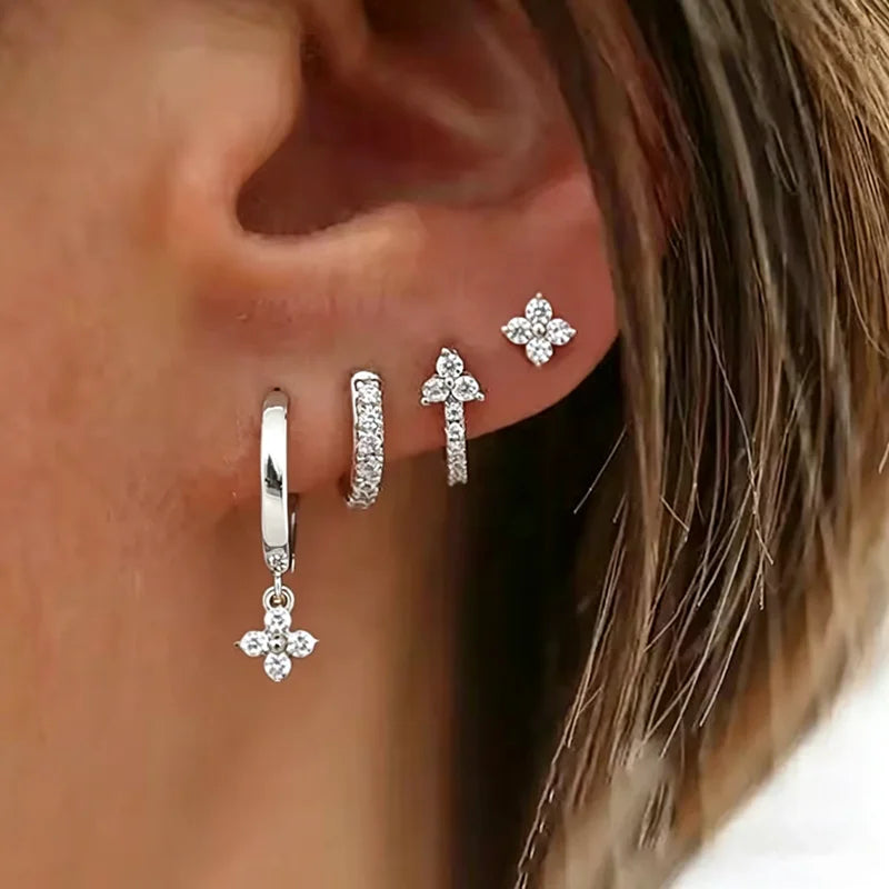 Crystal Flower Hoop Earrings Set - VEYAROSE