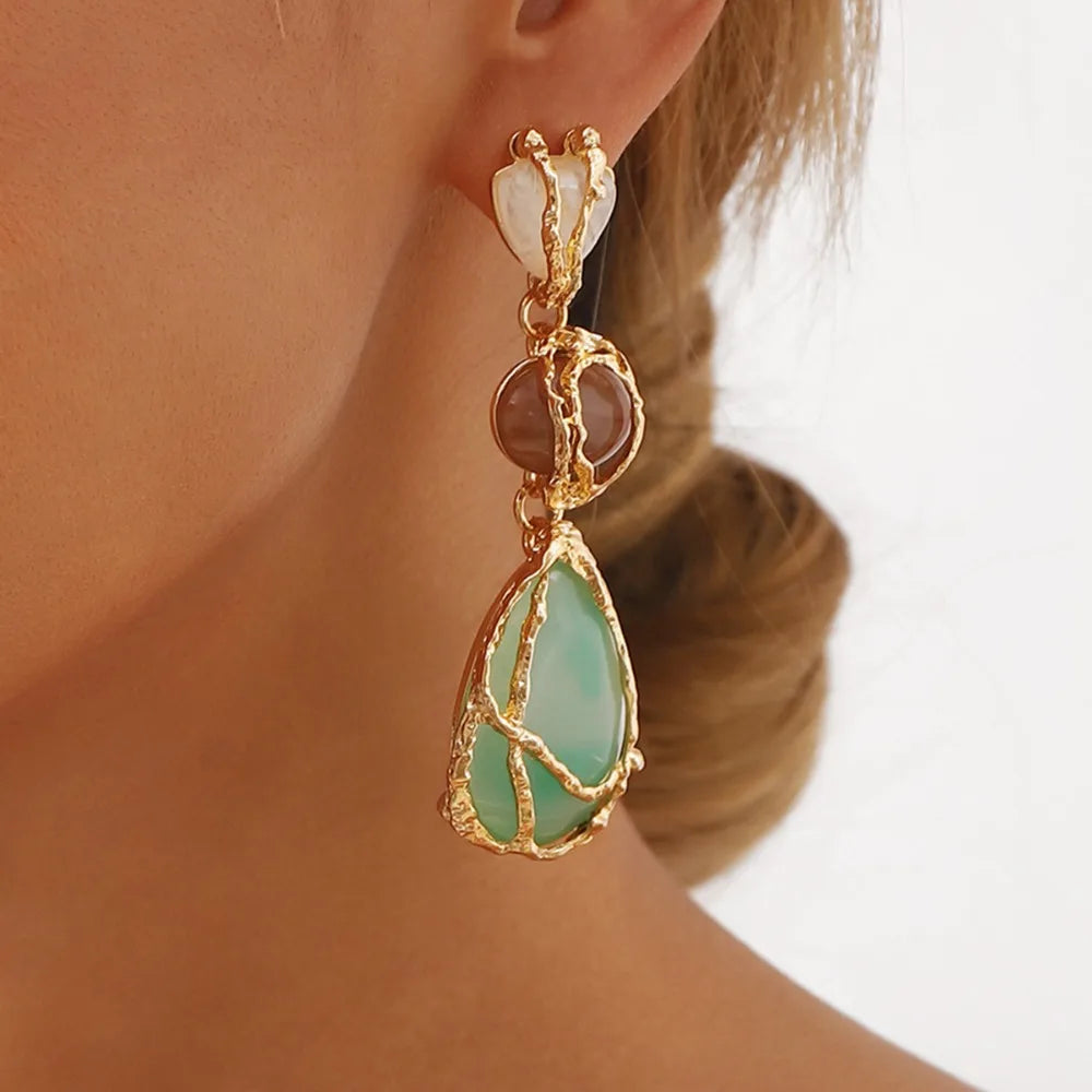 Crystal Resin Geometric Drop Earrings - VEYAROSE