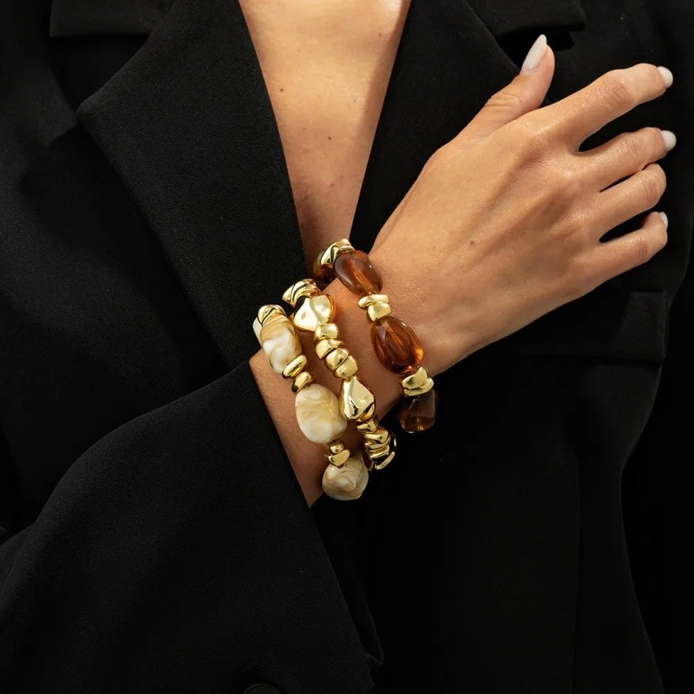 Beaded Resin Organic Bangle Bracelet Set - VEYAROSE
