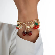 Heart Cherry Bow Bangle Bracelet - VEYAROSE