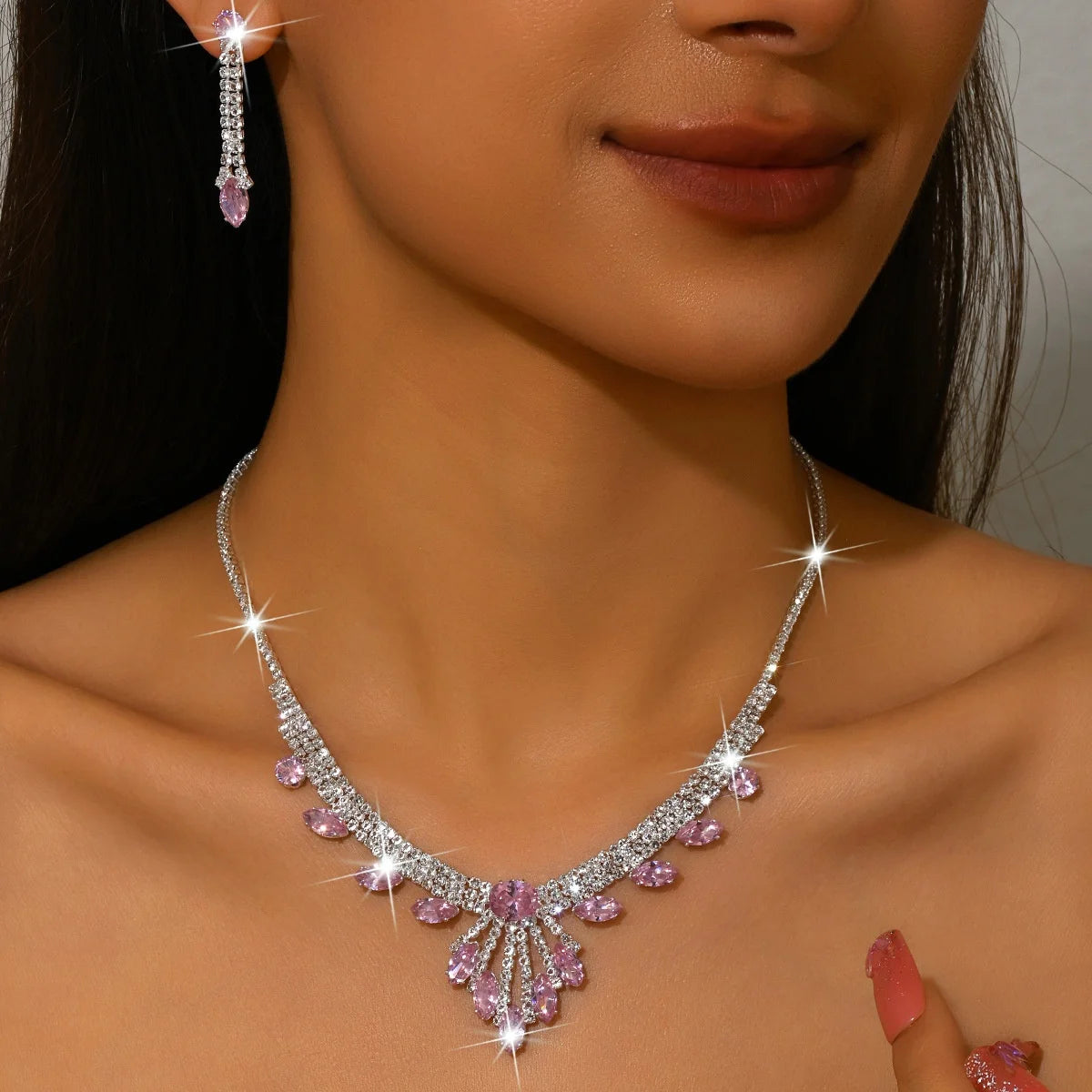 Rhinestone Drop Colorful Jewelry Set - VEYAROSE