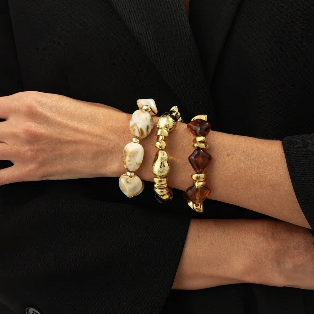 Beaded Resin Organic Bangle Bracelet Set - VEYAROSE