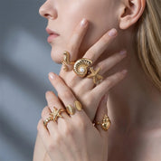 Pearl Starfish Conch Ring Set - VEYAROSE