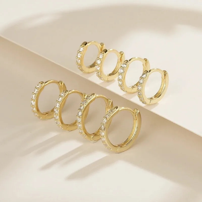 CZ Crystal Hoop Huggie Earrings Set - VEYAROSE