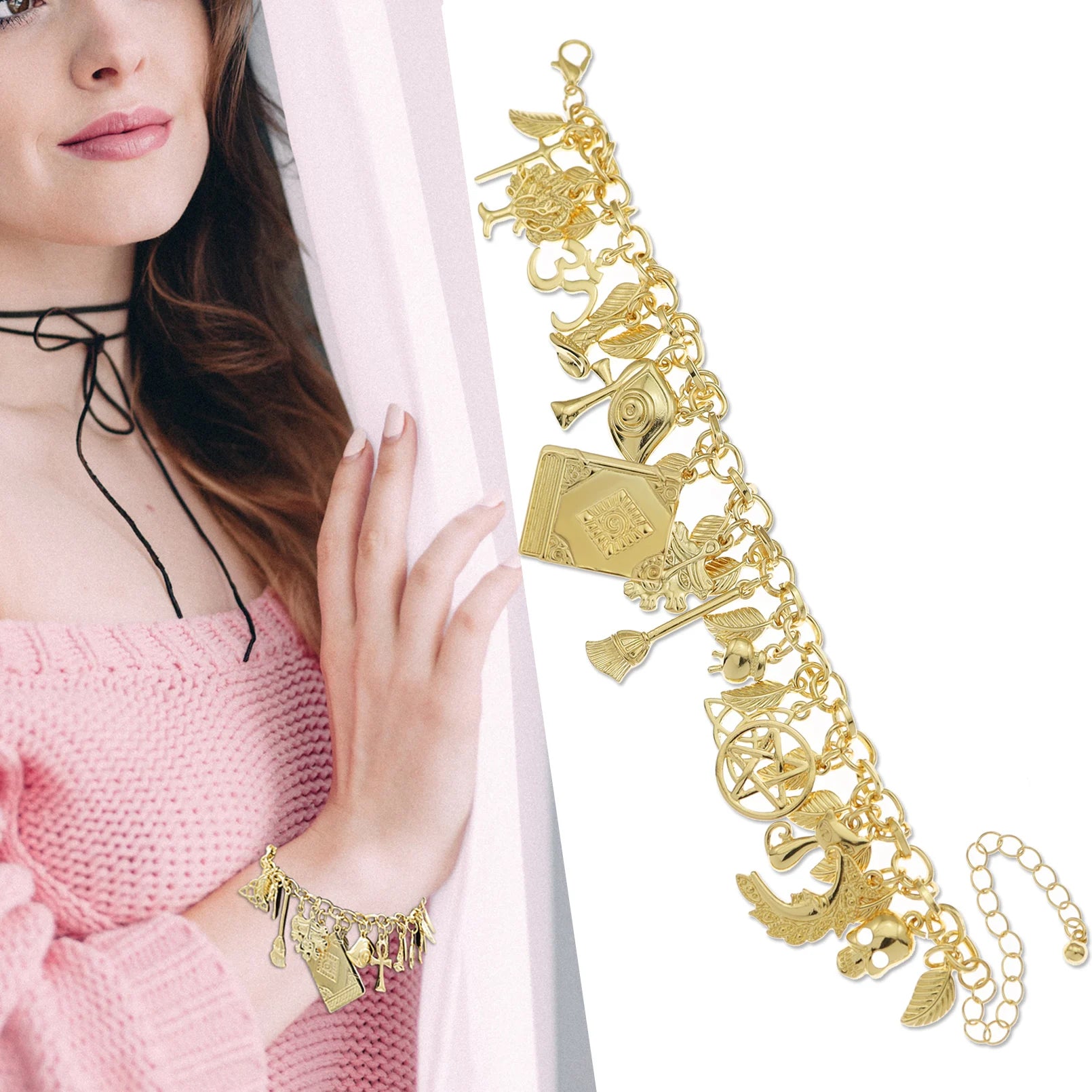 Crystal Beaded Mirror Bangle Bracelet - VEYAROSE