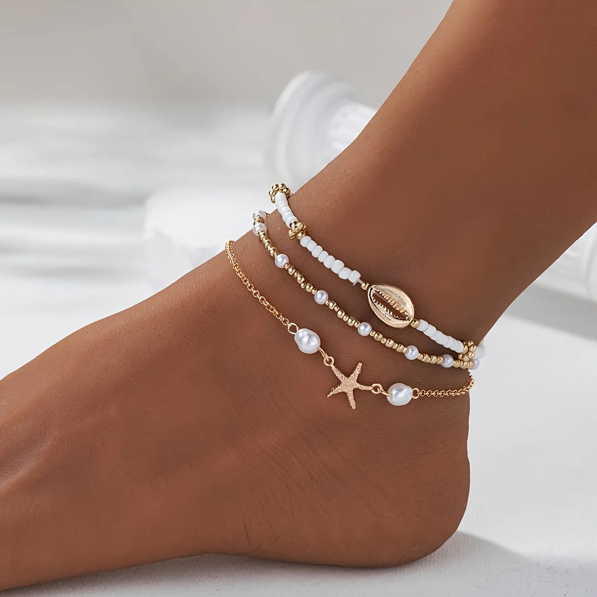 Pearl Shell Starfish Anklet - VEYAROSE