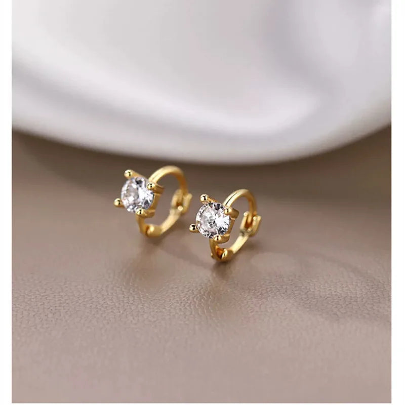 CZ Crystal Hoop Huggie Earrings - VEYAROSE