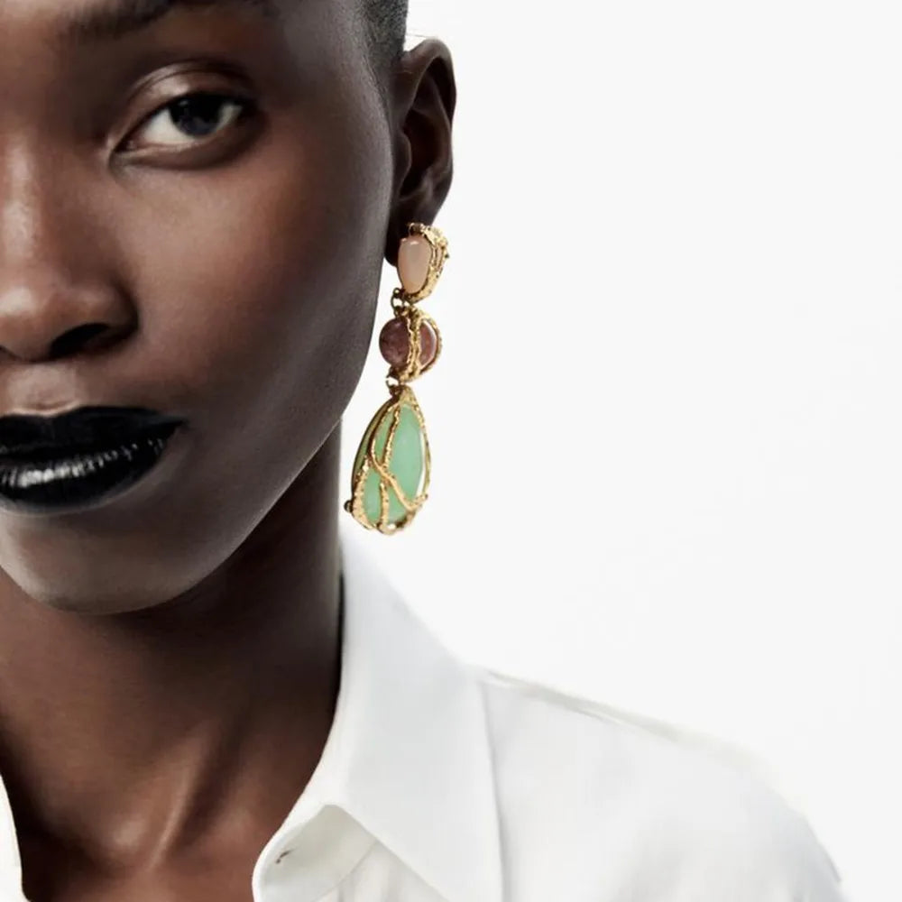 Crystal Resin Geometric Drop Earrings - VEYAROSE