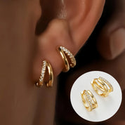 CZ Crystal Hoop Huggie Earrings - VEYAROSE