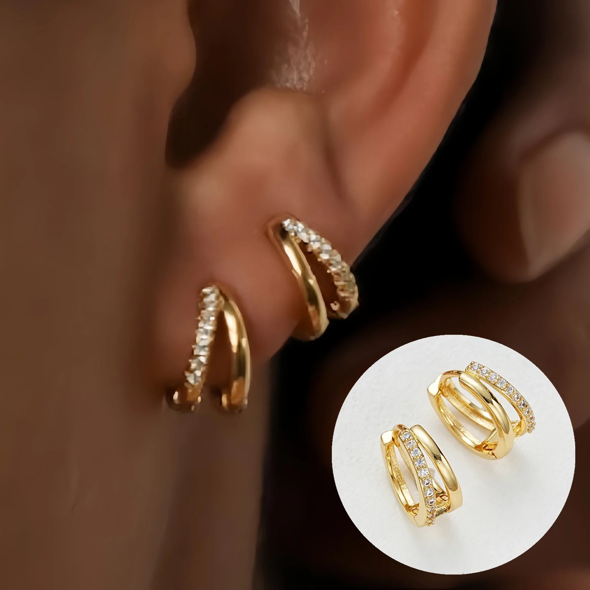 CZ Crystal Hoop Huggie Earrings - VEYAROSE