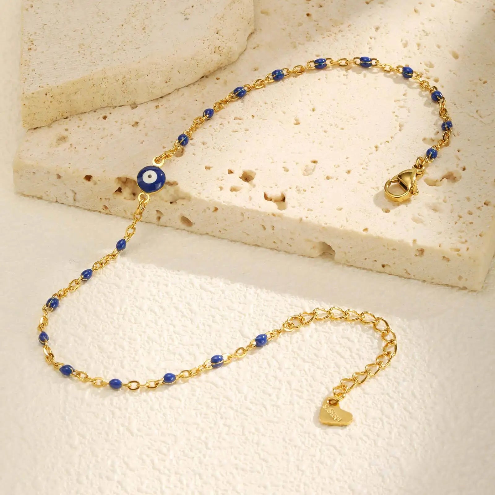Evil Eye Beaded Blue Anklet - VEYAROSE