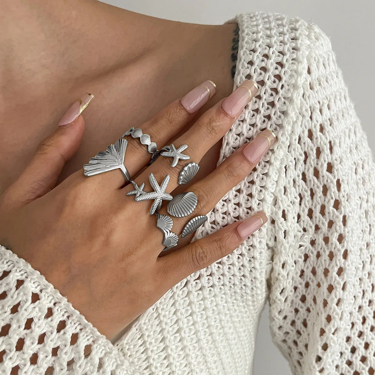 Shell Starfish Ocean Ring Set - VEYAROSE