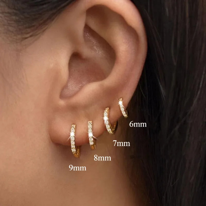 CZ Crystal Hoop Huggie Earrings Set - VEYAROSE